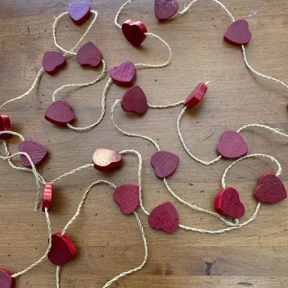 Valentine's Day Wooden Heart Garland Decoration ~2 Strands Decor Red Wood Rustic - Picture 3 of 5
